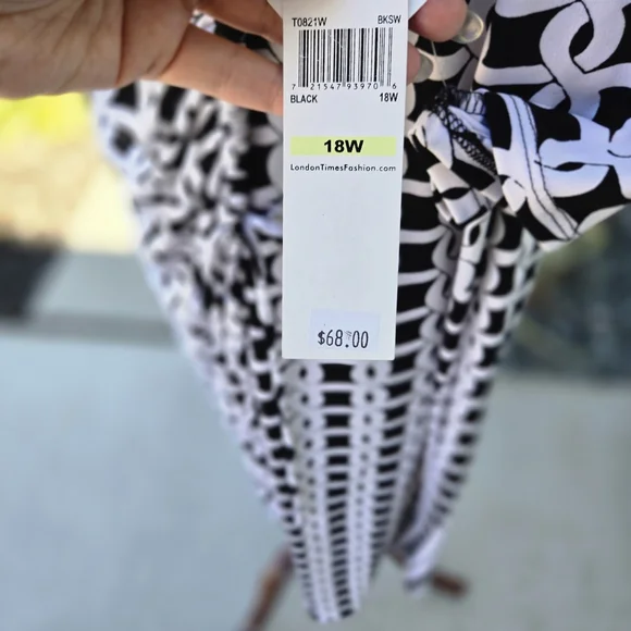 London Times NWT Black & White Geo Wrap Dress, Size 18W - Picture 5 of 11